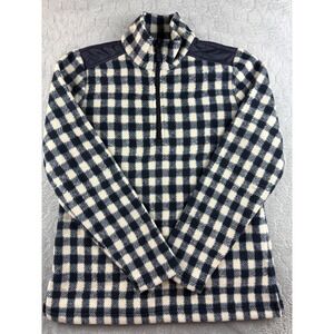 Talbots Womens‎ Gingham Fleece 1/4 Zip Pullover Jacket Navy Cream Size S